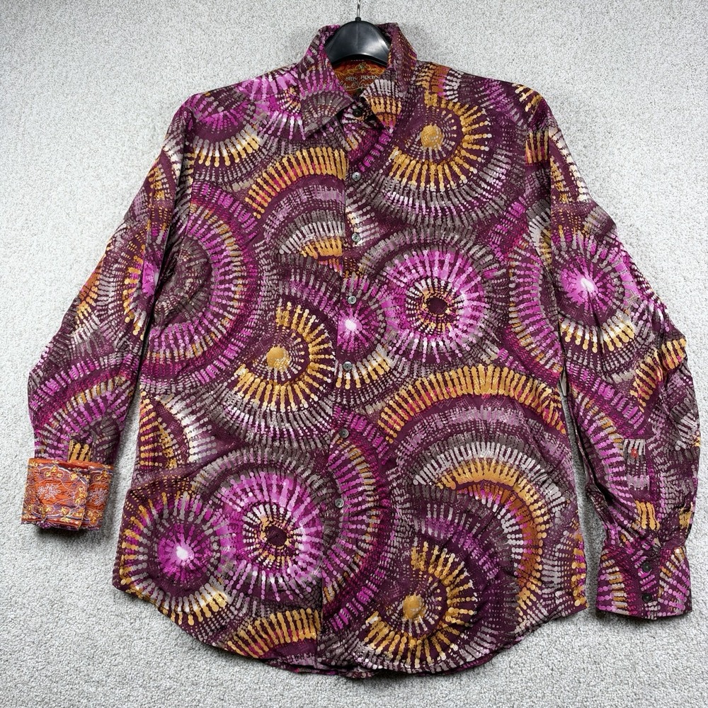 NEW Robert Graham Button Down Men Large Multicolor Silk Road Tie Dye